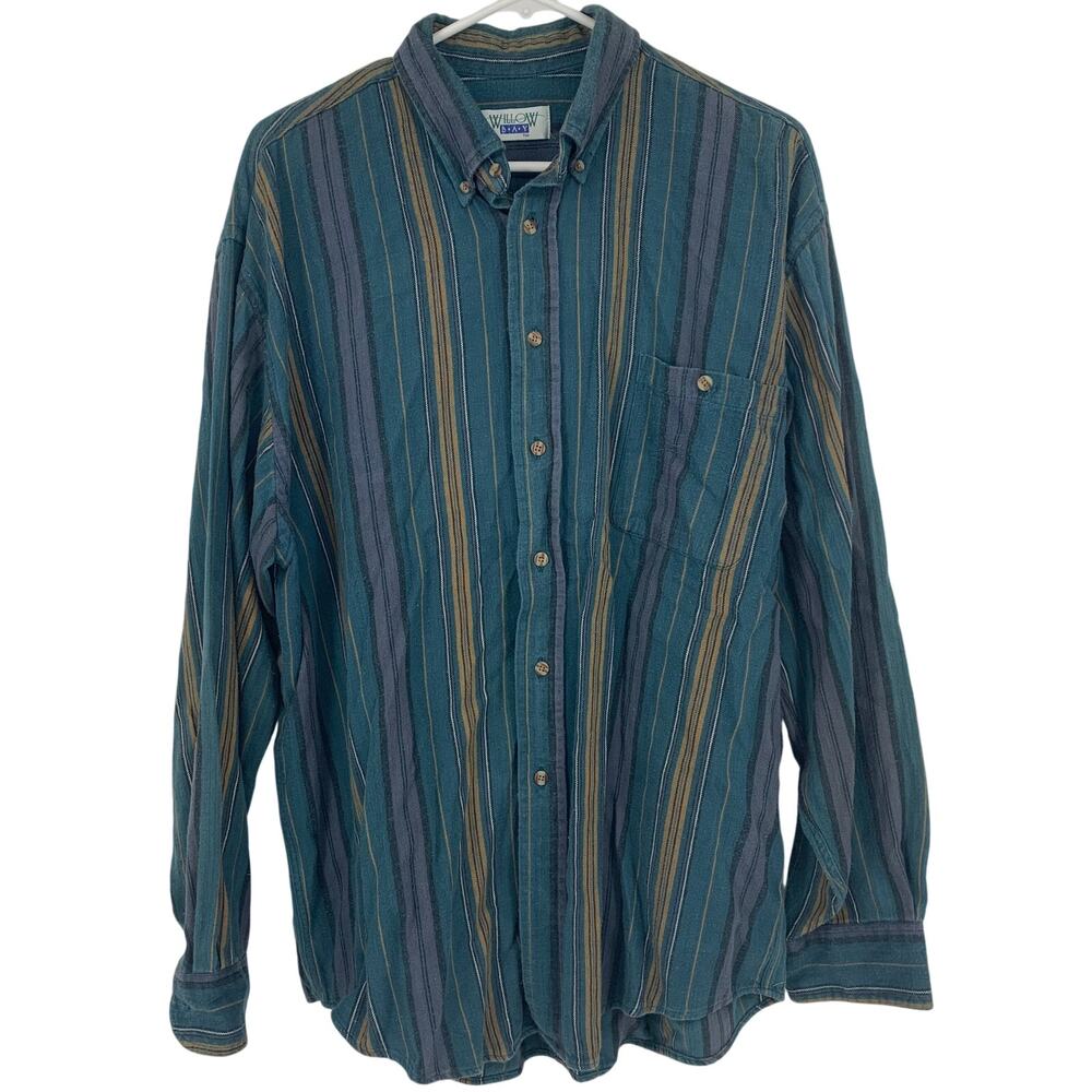 Willow Bay Vintage Men's Vertical Stripe Faded Green Yellow Button Up Size 2X